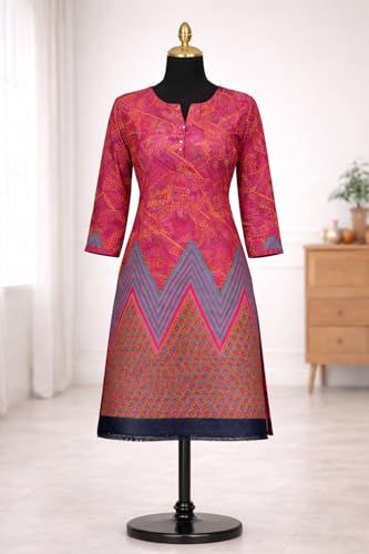 Image of Women's Cotton Blend Unstitched Kurti Set for Women | A-Line Style Dress Material | 2-Piece Traditional Ethnic Wear Suit Fabric