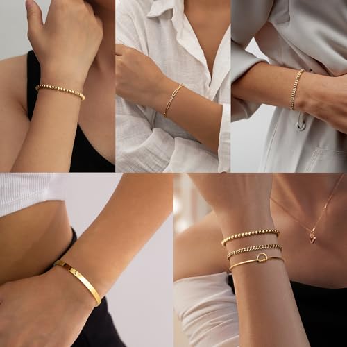 Dainty Gold Bracelets for Women - Trendy 14K Gold Bracelet Stack Set Non Tarnish Gold Beaded Bracelets 5PCS Stackable Waterproof Jewelry for Women Gold Adjustable Bracelet With 2" Extension3