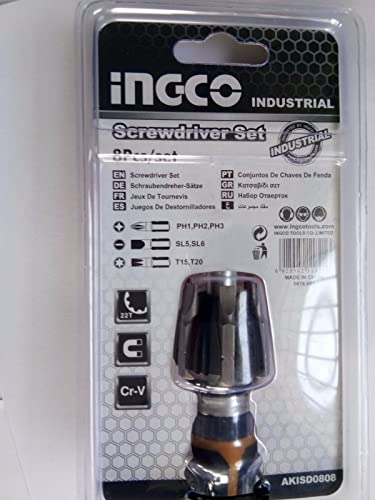 Image of Ingco AKISD0808 8Pcs Ratchet Screwdriver Set - Black