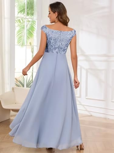 BONOYUER Sequin Mother of The Bride Dresses for Women Off The Shoulder High Low Chiffon Wedding Guest Dress3