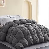 SNOWMAN Premium Down Comforter Queen Size, Luxurious All Season Duvet Insert with Cotton Blended Fabric, 37oz Fill Weight Pinch Pleat Design Hotel Bedding Comforter (Grey,90'x90')