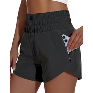 MIVEI Women’s High Waisted Athletic Shorts 4″ High Rise Running Workout Gym Quick Dry Tummy Control Short with Zipper Pockets