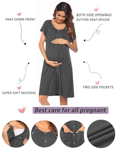Image of Ekouaer Labor Delivery Gown Nursing Braeastfeeding Dress Maternity Clothes