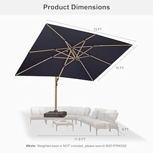 PURPLE LEAF 10‘ x 13’ Rectangle Patio Cantilever Umbrella Large Hanging Umbrella Teak Finished Aluminum Frame Windproof Offset Outdoor Sun Umbrellas for Beach Pool Deck, Navy Blue PURPLE LEAF 10 x 13 Rectangle Patio Cantilever Umbrella Large Hanging Umbrella Teak Finished Aluminum Frame Windproof Offset Outdoor Sun Umbrellas for Beach Pool Deck Navy Blue