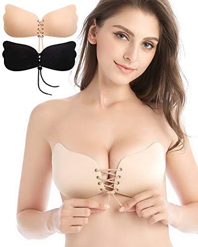 Strapless Sticky Bra Backless Bra Invisible Silicone Bras Push up Bra for Women 2 Pack A
