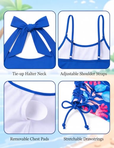 Image of Girls Tankini Swimsuit 2 Piece Halterneck Bathing Suit for Teens Size 7-16