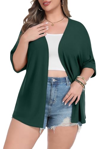 Image of Lastshe Womens Plus Size Cardigan Short Sleeve Lightweight Loose Cover Ups Open Front Sweaters Summer Cardigan