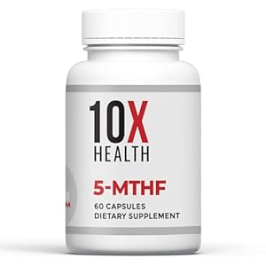 10X Health 5-MTHF Methylfolate – Methylated Folate & Magnesium for Brain, Heart Health, DNA & Neurotransmitter Synthesis – Bioavailable Methyl Folate Supplement – Methylfolate Supplement 60 Capsules