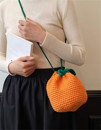 Rungion Womens Crochet Orange-Shaped Crossbody Bag Fruit-Inspired Knit Mini Shoulder Purse Cute Summer Handbag Birthday Gifts3