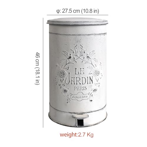 Image of Z&Z ornamentorum Retro Kitchen Trash Can with Lid 15 Liter /4Gallon Gallon and Pedal Round Touchless Garbage Cans with Flower and Bird Patterns Outdoor Trash Can for Kitchen Park Garden