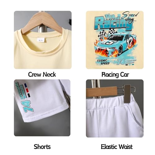 Image of OLMRJKD Boys 2 Piece Outfits Short Sleeve Colorblock T-shirt and Shorts Summer Casual Clothes for 6-12 Years