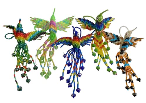 Beaded Hummingbird, 5 Piece Set, Souvenir, from Mexico, Multicolor, 5" INCHES, Seed Beads