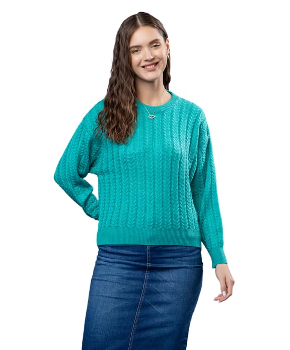 Image of Women's Cable Knit Woolen Pullover | Full Sleeve Round Neck Winterwear | Soft & Stylish Warm Sweater for Girls & Ladies