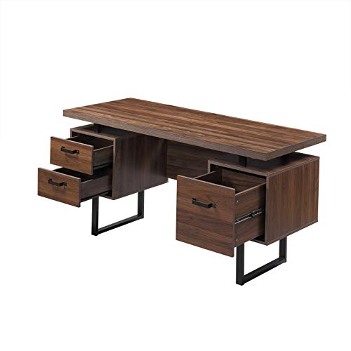 Huijian Computer Desk With 3 Drawers, Home Office Desk Metal Frame Vintage Style Student Table, Pc Laptop Notebook Desk, Spacious Workstation Writing Study Table #TOP6