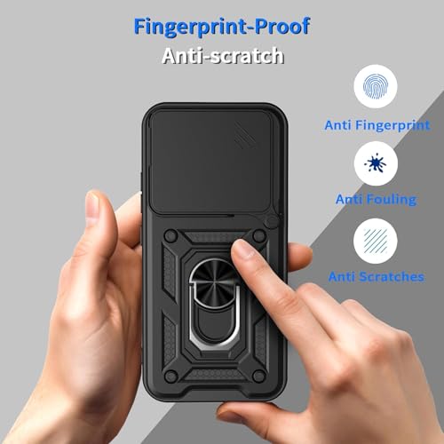 Image of Luxe Back Cover Compatible for Vivo V70 5G / Vivo V70 Elite 5G | D10 Tough Armor Case | Sliding Camera Shield | 360 Protection | Kickstand Ring Holder | Military-Grade Bumper Case - Black