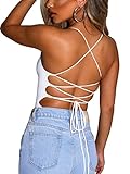 YMDUCH Women's Sexy Sleeveless Criss Cross Backless Cami Bodycon Bodysuit Tops White