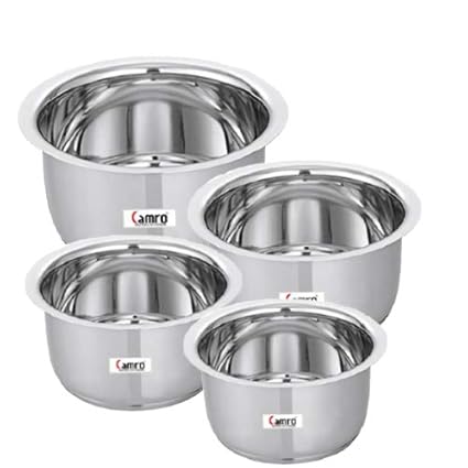 CAMRO TOPE ENCAPSULATED Bottom Induction Base Set of 4 (2.2 L, 2.7 L, 3.4 L & 4 L) Silver 13no/14no/15no/16no