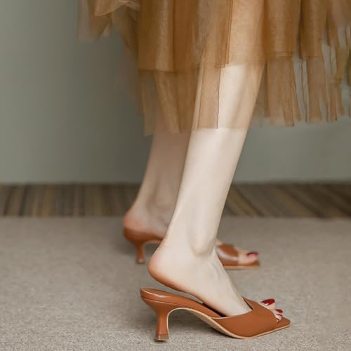 Image of Women's Square Open Toe Kitten Heel Slides Sandals Sexy One Band Slip-On Stiletto Heels Mules Casual Party Prom Dance Dress Dress