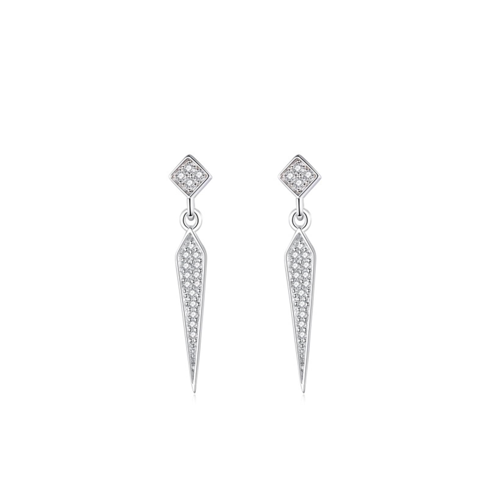 Orecchini a perno da donna, in oro bianco, in platino, quadrati con ciondolo geometrico in moissanite