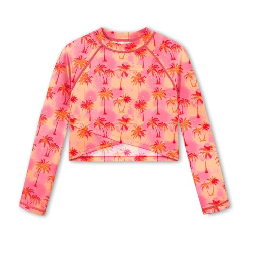 Image of BesserBay Girls Rash Guard UPF 50+ Long Sleeve Mock Neck Crossover Hem Swim Crop Top 4-14 Years