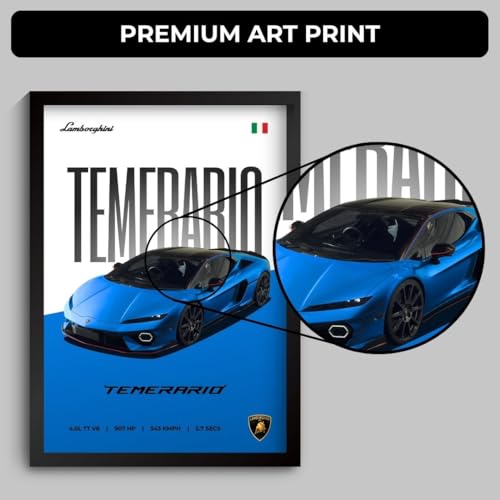 Image of Funk You Store Lamborghini Temerario Poster | Framed Lamborghini A4 Sized (31 x 23 cm) | Car Poster for Wall, Gift for Boys, Supercar Frames | Car Posters for Wall, Bedroom, Hostel, Study Room