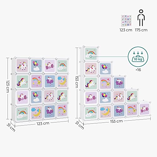 SONGMICS SONGMICS Regalsystem mit 16 Würfeln, Aufbewahrungsschrank für Kinder, Kleiderschrank mit Türen, Schuhregal aus Kunststoff, Steckregal, Mehrzweck, Schuhe, Spielzeug, 123 x 31 x 123 cm, weiß LPC906W01 - Produktansicht 3 | Kinderzimmermöbel