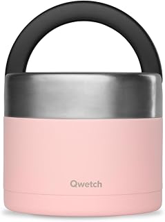 QWETCH - Insulated Stainless Steel Lunch Box with Handle - Pastel Pink 850ml - Hot Food Container - 5h Hot & 7h Cold - Leak Free & BPA Free
