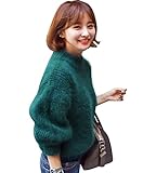  YOUJIA Pull Mohair Chaud Femme Pulls Manches Longues Demi-Hauteur Collier Épaissir en Maille Lâche Chandails Jumper Loose Tricots Sweater Bleu