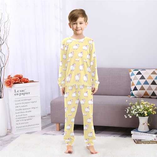 Little Sheep Cute Soft Pajama Set for All Seasons,Breathable Pjs Long Sleeve Sleepwear,Comfy Loungewear 2 Piece Underwear Set 3T4