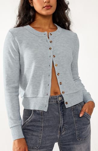 Sweetmoon Cropped Cardigan Sweaters for Women Button Up Sweater, Knit Wool Sweater Women Lightweight Cardigan Fall Sweaters2