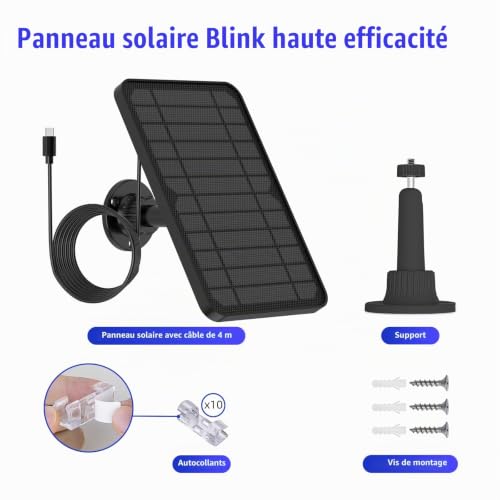 Tyeyober 1 Panneau Solaire pour caméra, Panneau Solaire étanche Compatible avec caméra extérieure Blink Outdoor 4 (4e génération), avec câble d'alimentation extérieur de 4 m et Support réglable – vue 5