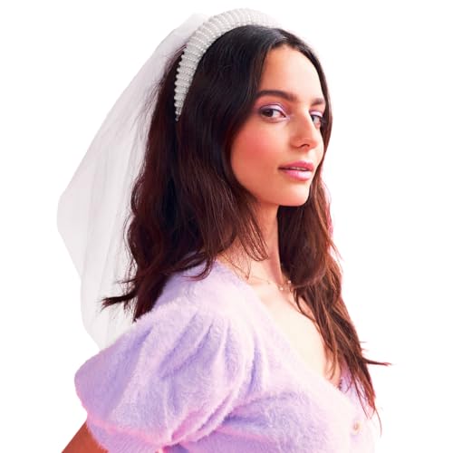xo Fetti Bachelorette Party Decorations Pearl Headband with Detachable Veil | White Headpiece Bridal Shower Gift Bridesmaid Favors