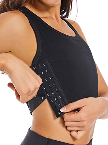 Funyco Damen Binder Trans Atmungsaktiv Elegante Mehrreihig Breite Brust Binder Transgender FTM Corset Kurzer für Tomboy Schwarz S