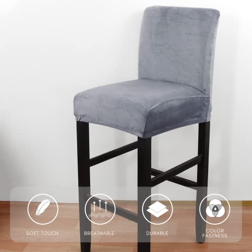 Image of SearchI Velvet Bar Stool Covers Set of 4, Stretch Washable Barstool Seat Covers, Counter Height Chair Covers for Kitchen Dining Room Cafe (Velvet Grey)