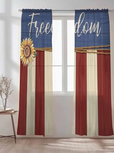 Semi Sheer Curtains 84In Length 2 Panels Set,Independence Day Freedom