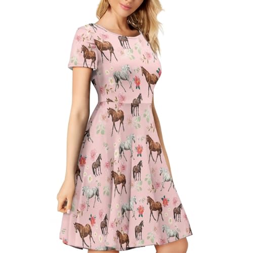 Image of AFPANQZ Womens Casual Summer Lightweight Vintage Dress Short Sleeve Midi Dress Knee-Long Luxury Formal Dress