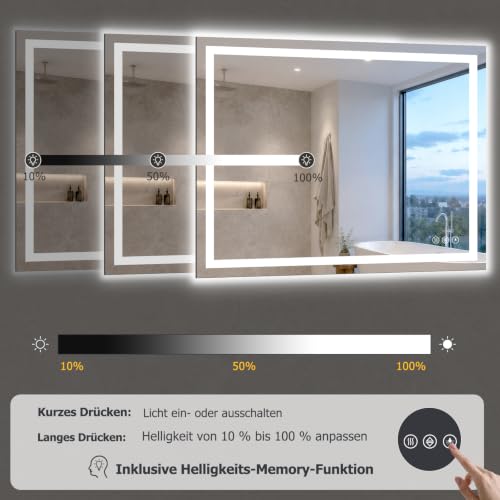 XRAMFY Badspiegel mit Beleuchtung 70x90cm mit Anti-Beschlag, IP65 Wassergeschützt, Spiegel mit Beleuchtung Dimmbar mit 3 Lichtfarben – Ansicht 4