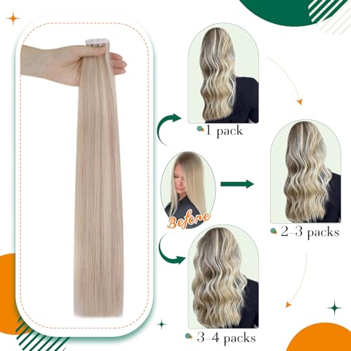 Easyouth Blonde Tape in Hair Extensions - Ash Blonde Highlight, Human Hair, 12 Inch, 30g, 20pcs, 2-Tape #18P613, 12" - Image 2