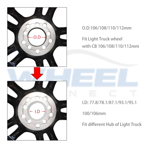 Image of WHEEL CONNECT Hub Centric Rings,106 to 77.8, Set of 4, Aluminium Alloy Hubrings, O.D:106mm I.D 77.8mm. A