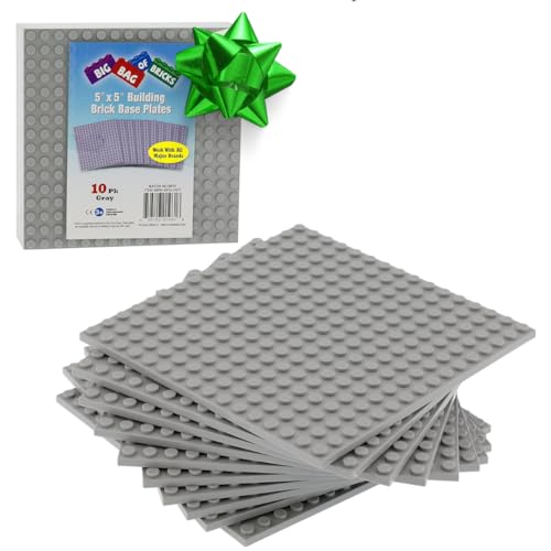 SCS Direct Brick Building Base Plates - Small 5"x5" Gray Baseplates (10pcs) - Dual Connectivity Connects Building Blocks on Both Top and Bottom Sides, Tight Fit w All Brands, Perfect for Play Tables