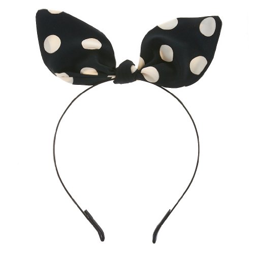 Polka Dot Flexible Ribbon Headband (Black)