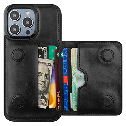 Étui portefeuille iPhone 14 Pro Max en cuir noir avec béquille intégrée