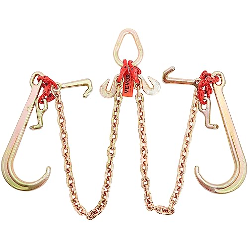 VEVOR G80 V Bridle Chain 5/16 in x 3 ft Towing Chain Bridle with J Hooks and T Hooks Heavy Duty Transport Tow Chain Bridle with 10800 lbs Safe Working Load Ideal for Flatbed Truck Wrecker Recovery