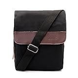 Zebella Men's Canvas Leather Messenger Shoulder Satchel ipad Crossbody Bag-Black