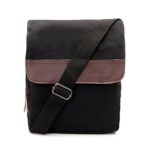 Zebella Men's Canvas Leather Messenger Shoulder Satchel ipad Crossbody Bag-Black