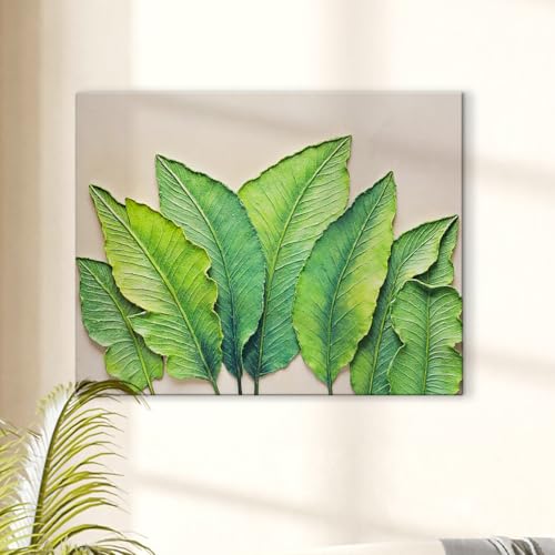 Image of ArtX Canvas Green Leaf Painting For Wall Decoration, Multicolor, Nature, 58.0 X 45.0 cm, Set of 1
