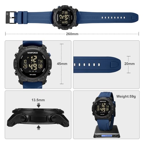 Image of NAVIFORCE Men Sports Waterproof Digital Watches with Stopwatch Alarm Countdown Rubber Strap Wristwatch for Women