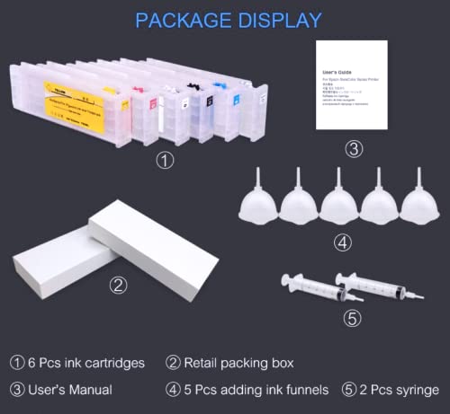 6Colors/Set T7251 T7251-T7254 T725A T725A Refillable Ink Cartridge With Chip For Epson Surecolor F2000 F2100 Dtg Printer 600Ml/Pc #TOP5