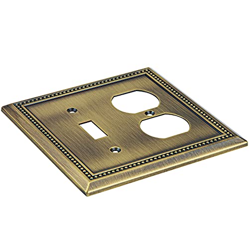 Image of Henne Bery Sunken Pearls Heavy Duty Decorative Wall Plate Switch Plate Outlet Cover (Toggle /Duplex, Antique Brass)