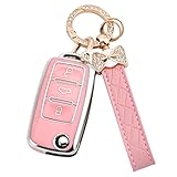TECARATE for VW Key Fob Cover - Soft TPU Key Fob Case Compatible for VW Jetta Atlas Golf Polo Passat MK8 Tiguan Beetle Gti Smart Remote Key (3 Button)